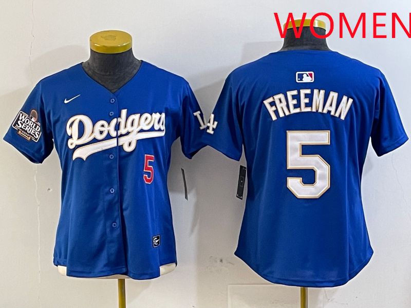 Women Los Angeles Dodgers #5 Freeman Blue Gold Game 2025 Nike MLB Jersey style 3->women mlb jersey->Women Jersey